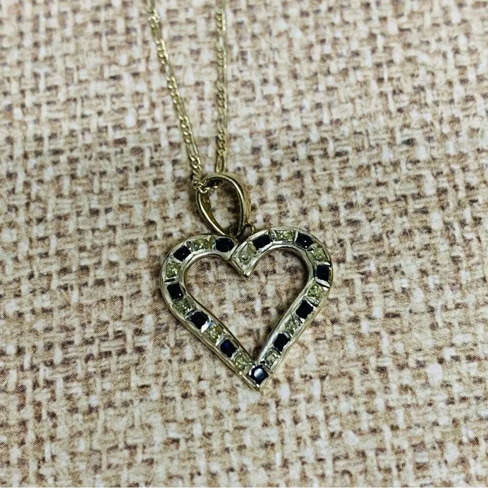 Sterling Silver Diamond and Sapphire Heart Necklace